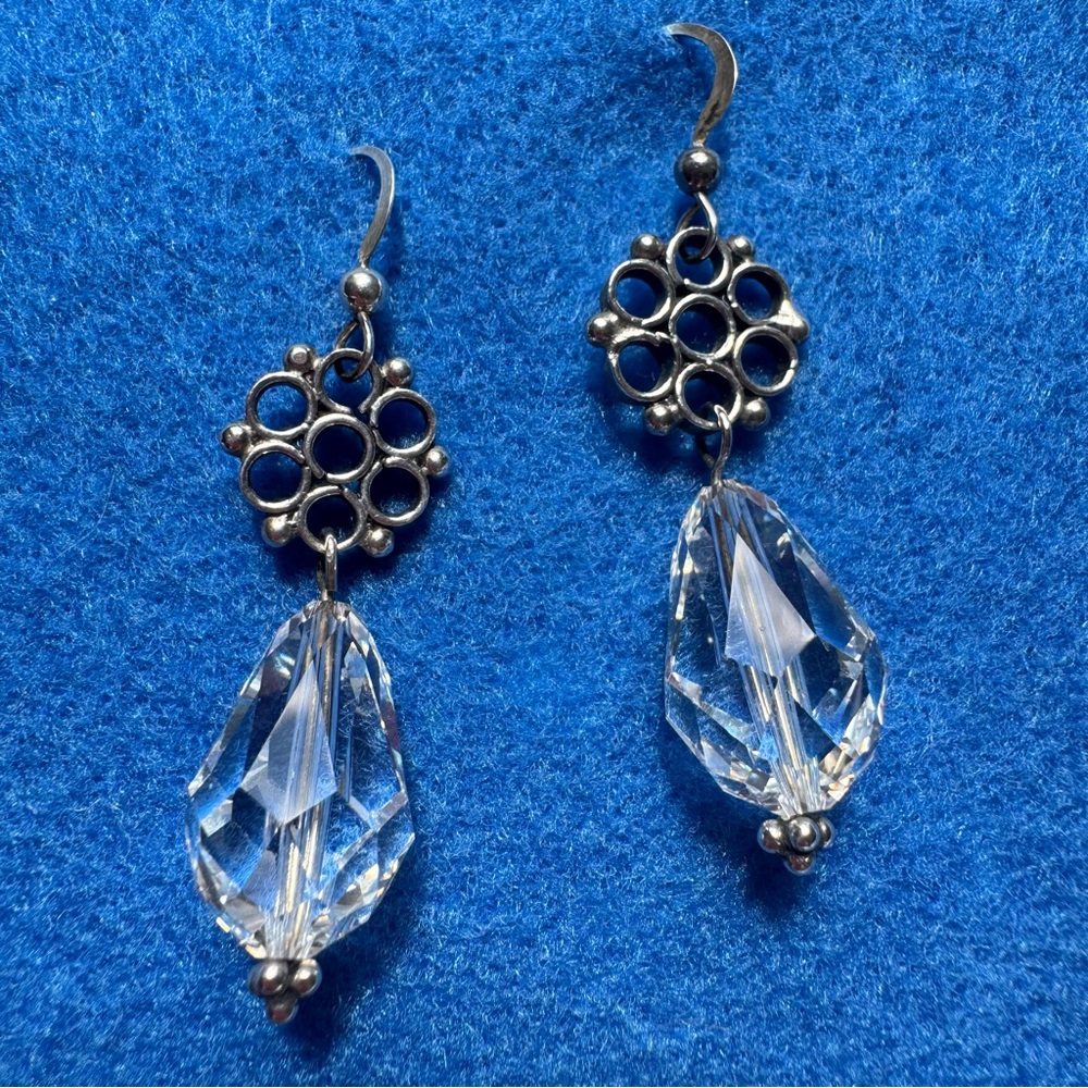 925 Sterling Silver Snowflake Filigree Diamond Crystal Ball Drop Earrings NEW - Picture 2 of 15